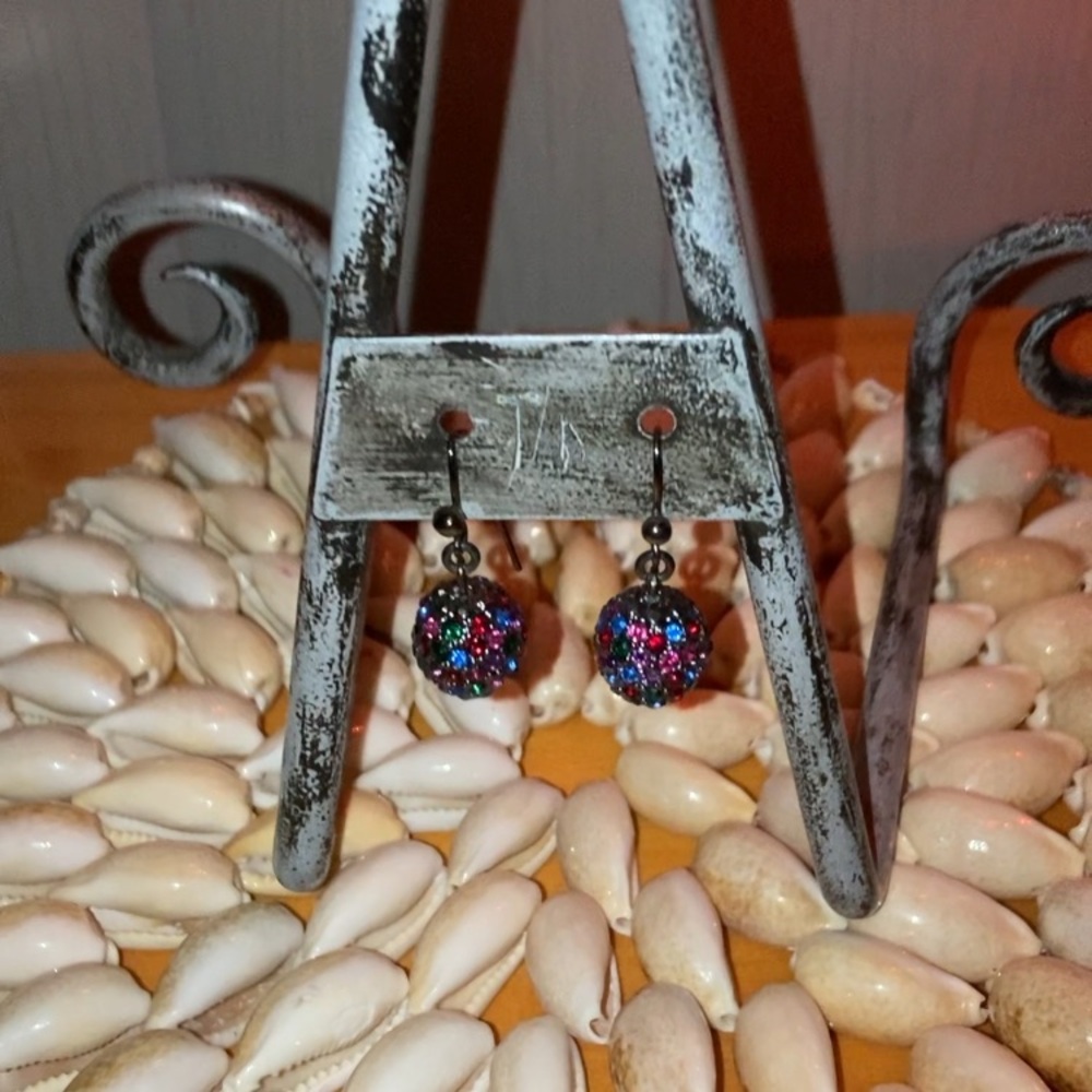 Multi-Colored Rhinestones Dangle Ball Earrings - image 2